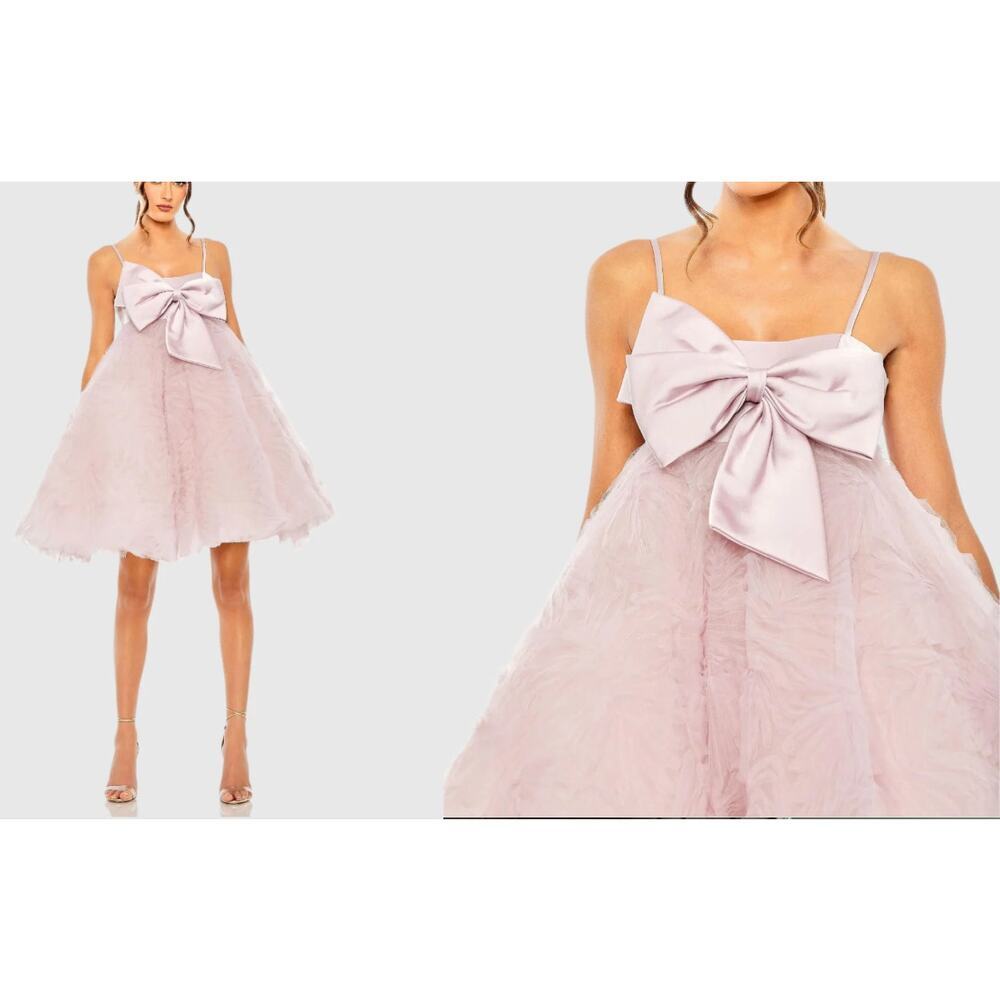 Mac Duggal Pink Rose Bow Front Tulle Mini Gala Dress Sz 2 NWT
